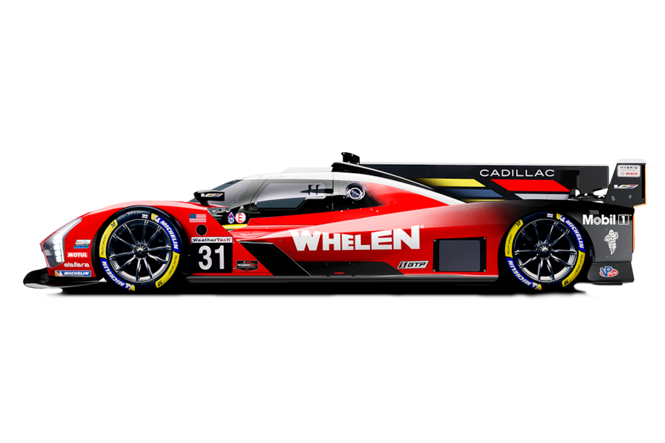 A Red and Black Cadillac V-Series.R Race Car Number 31 with Prominent White WHELEN Branding on its Side