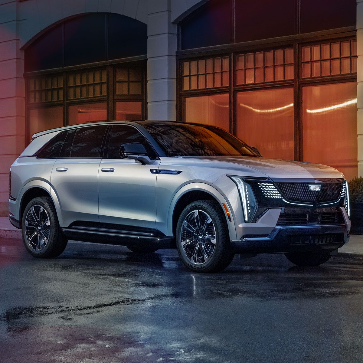 Front Profile of the 2025 Cadillac ESCALADE IQ Parked Outside of a Building