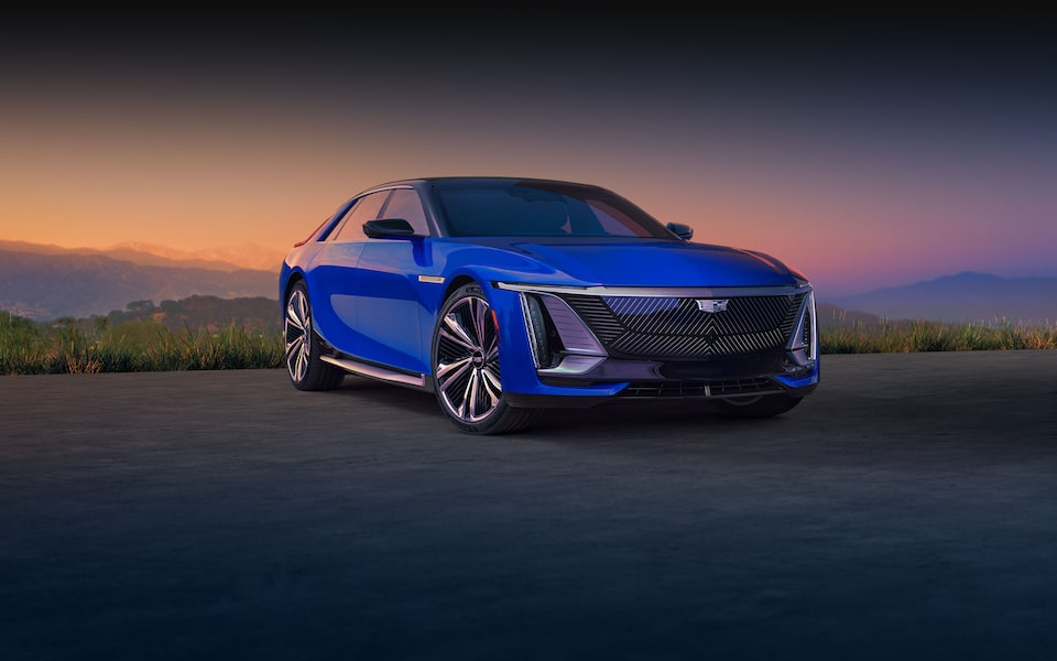 The Cadillac LYRIQ Basking in the Gold Light From Sunset